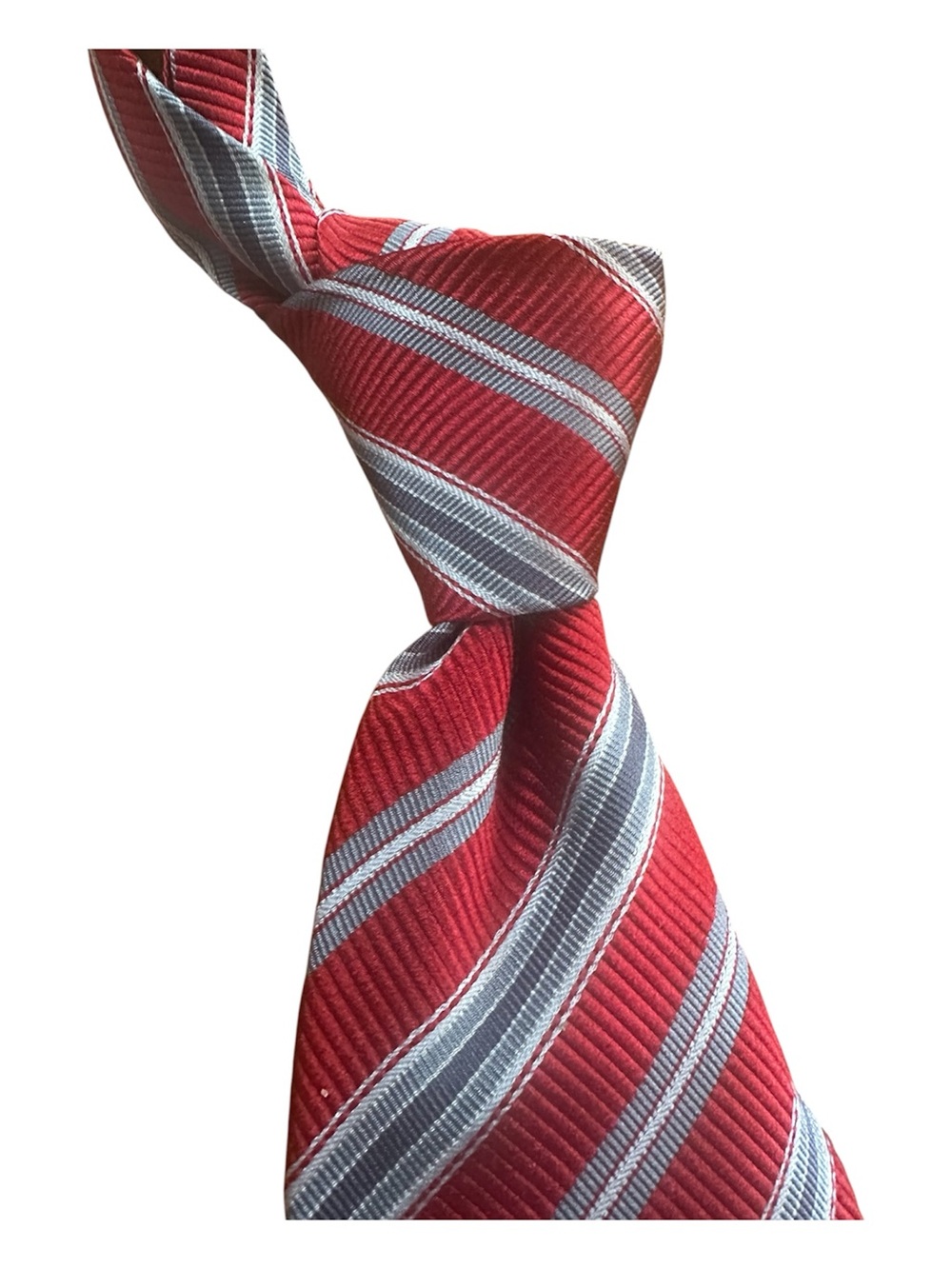 Italian Made Repp Red and Silver Diagonal Stripe Tie